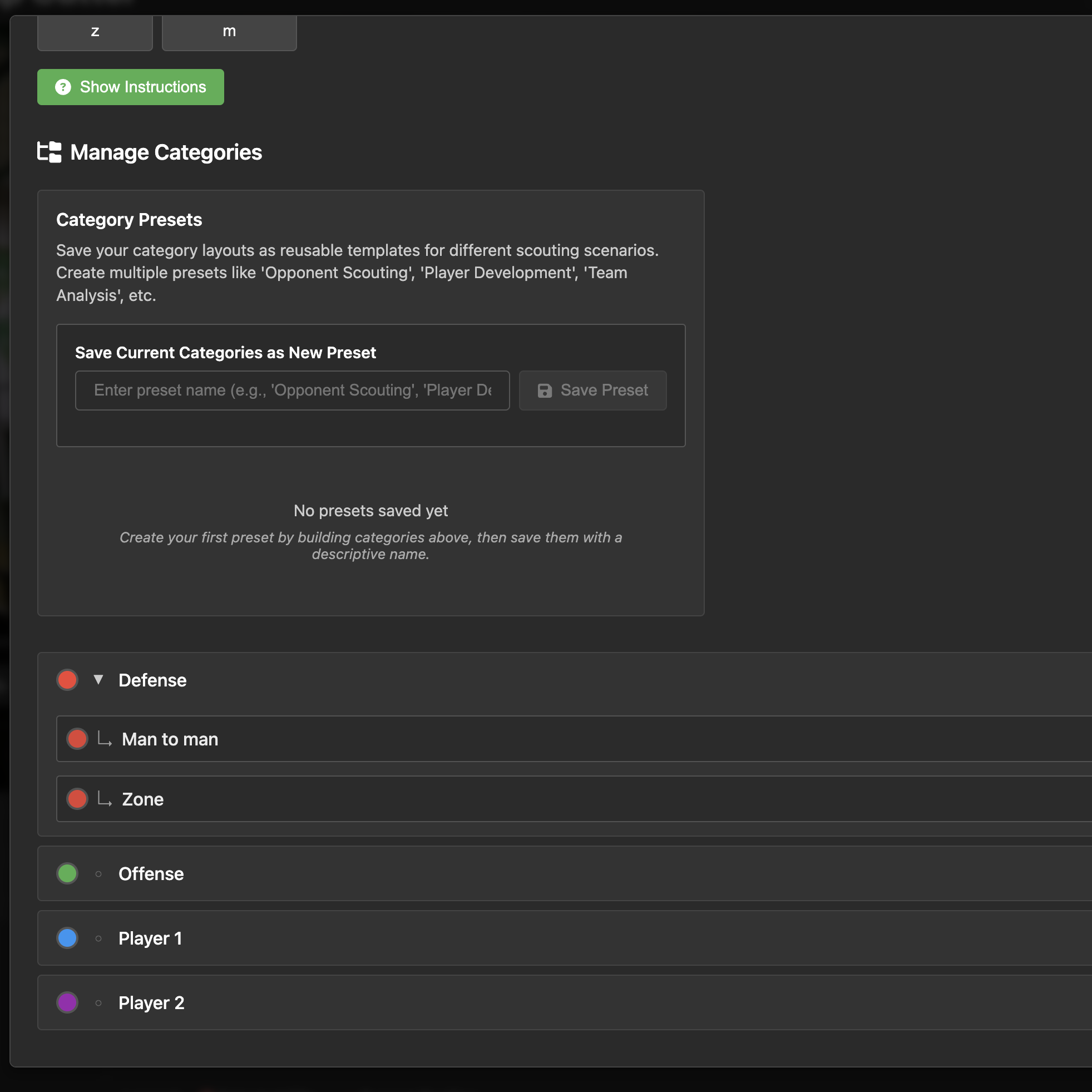 Category management interface